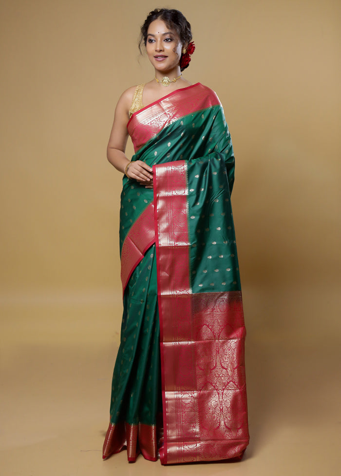 Green Kanjivaram Silk Saree With Blouse Piece