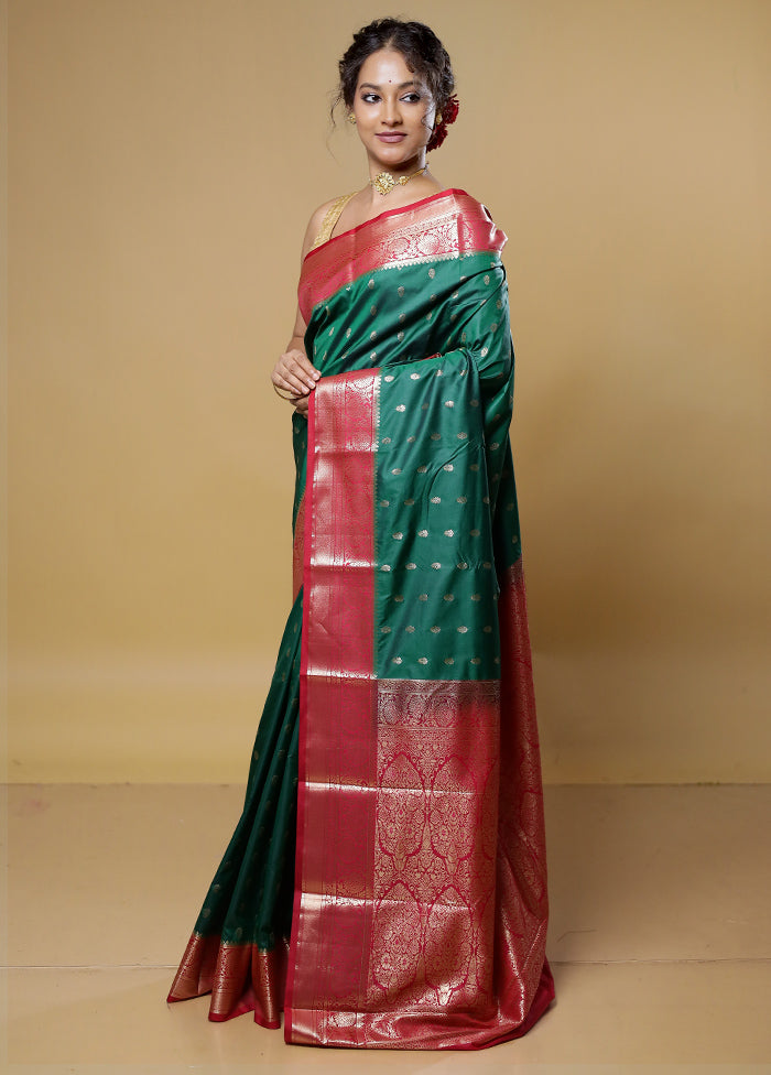 Green Kanjivaram Silk Saree With Blouse Piece