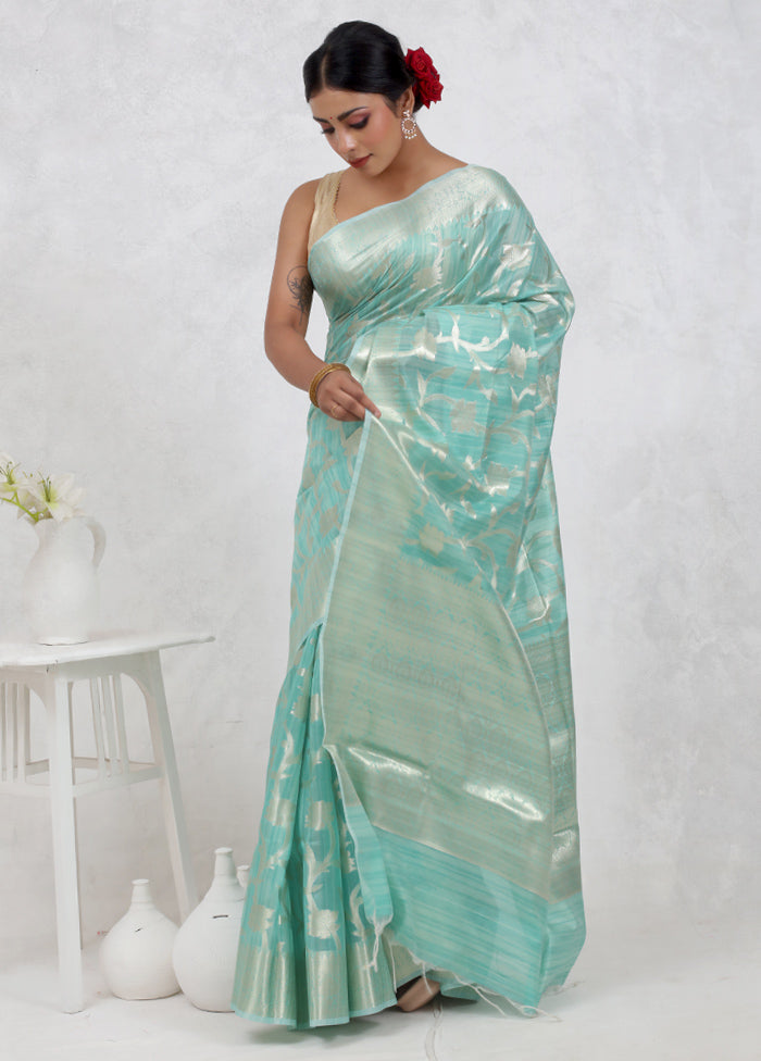 Green Kora Silk Saree Without Blouse Piece - Indian Silk House Agencies