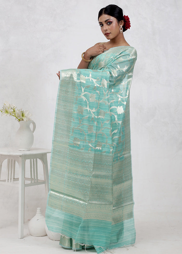 Green Kora Silk Saree Without Blouse Piece - Indian Silk House Agencies