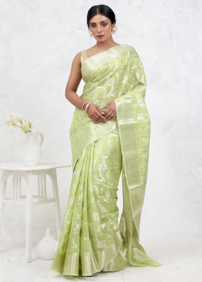 Green Kora Silk Saree Without Blouse Piece