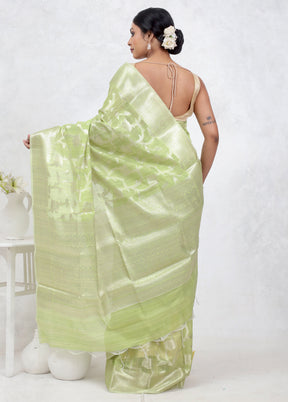 Green Kora Silk Saree Without Blouse Piece