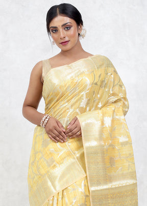 Cream Kora Silk Saree Without Blouse Piece - Indian Silk House Agencies