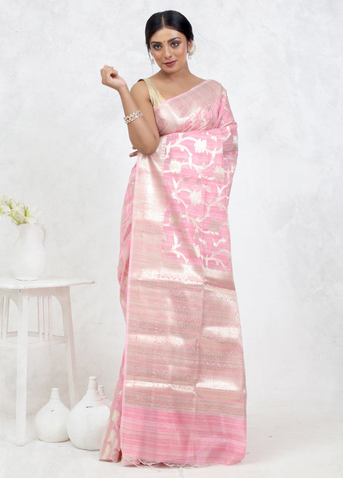 Pink Kora Silk Saree Without Blouse Piece - Indian Silk House Agencies