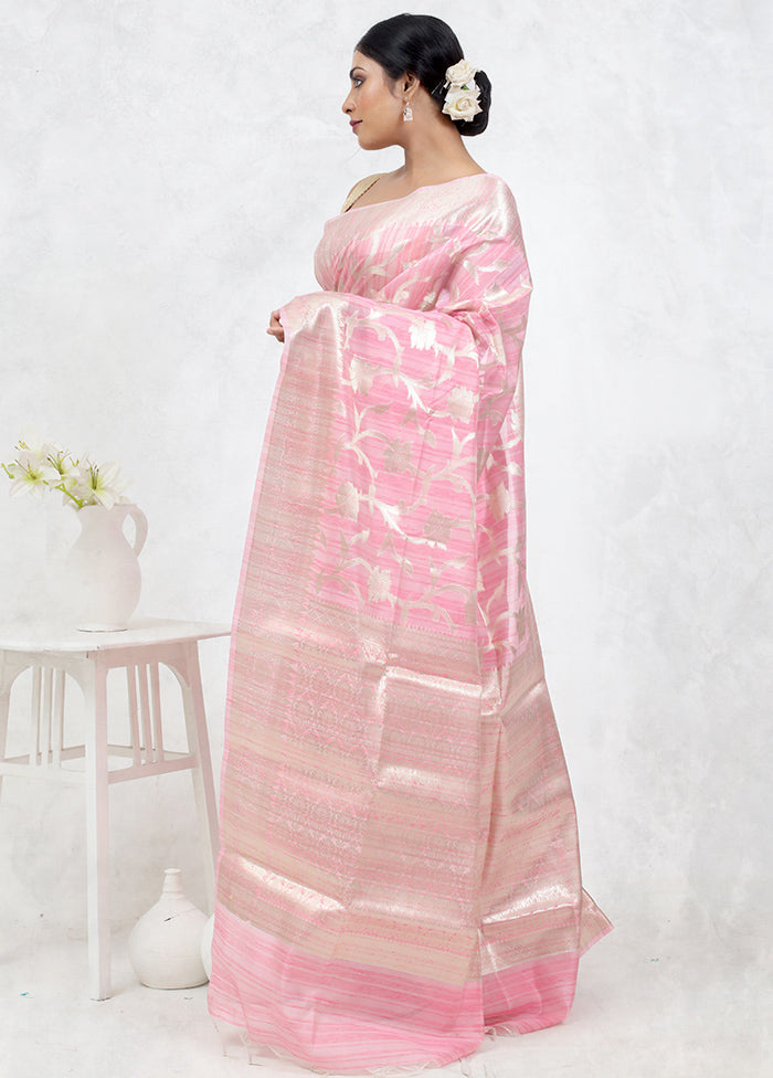 Pink Kora Silk Saree Without Blouse Piece - Indian Silk House Agencies