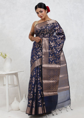 Blue Kora Silk Saree Without Blouse Piece - Indian Silk House Agencies