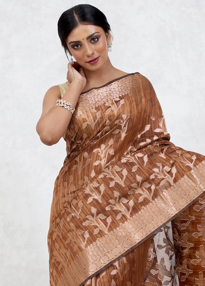 Brown Kora Silk Saree Without Blouse Piece - Indian Silk House Agencies