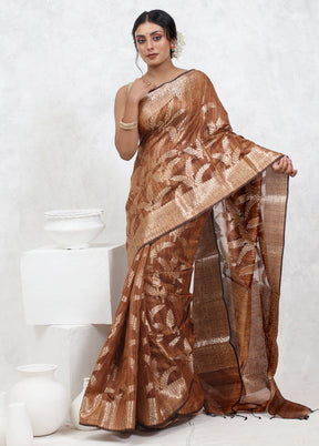 Brown Kora Silk Saree With Blouse Piece - Indian Silk House Agencies