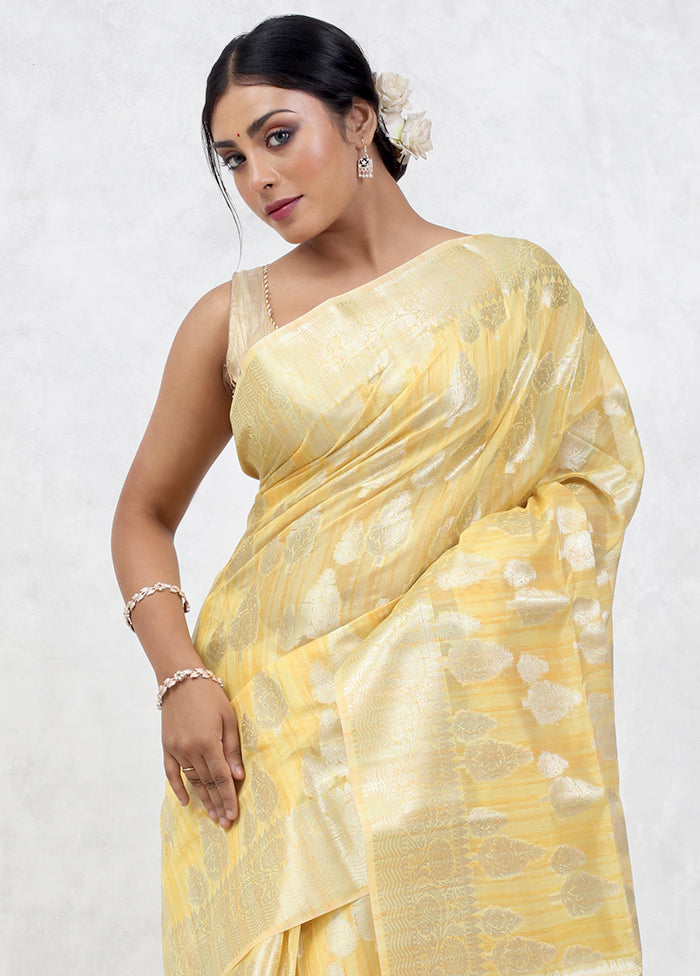 Yellow Kora Silk Saree Without Blouse Piece - Indian Silk House Agencies