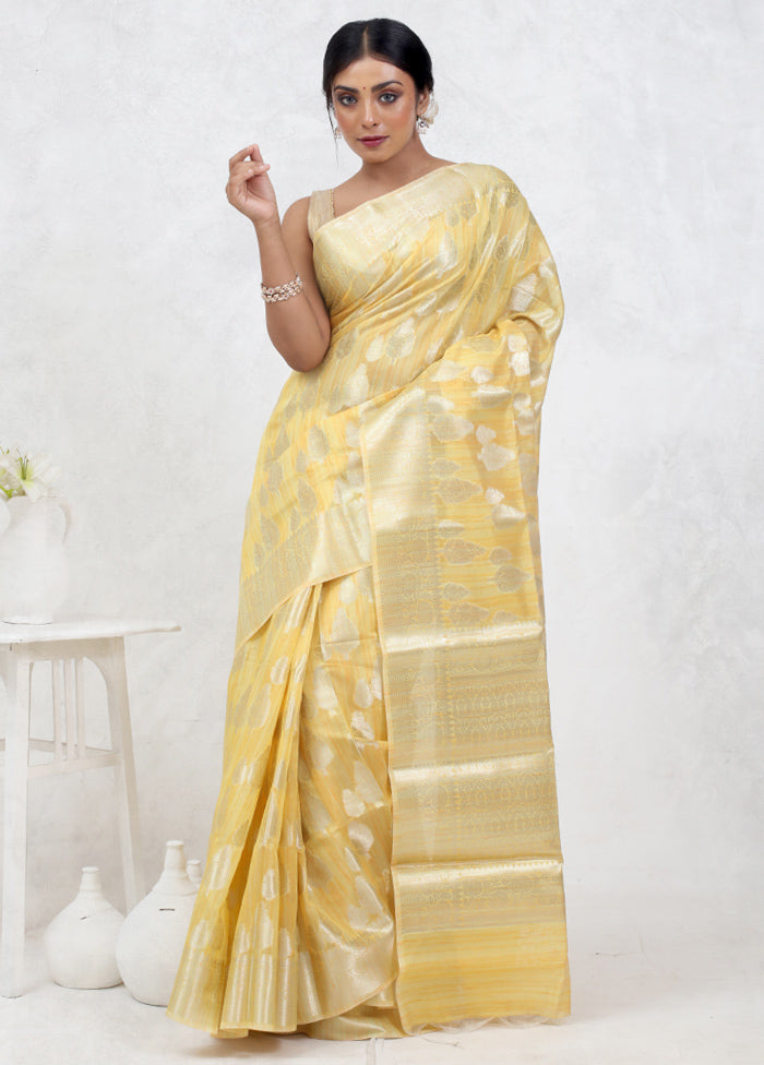 Yellow Kora Silk Saree Without Blouse Piece - Indian Silk House Agencies