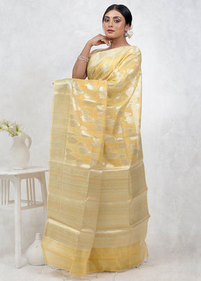 Yellow Kora Silk Saree Without Blouse Piece - Indian Silk House Agencies