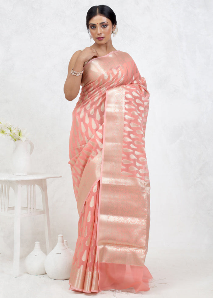 Pink Kora Silk Saree Without Blouse Piece - Indian Silk House Agencies