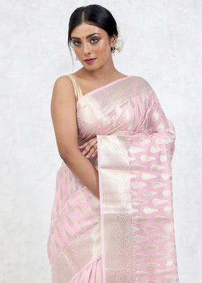 Pink Kora Silk Saree Without Blouse Piece - Indian Silk House Agencies