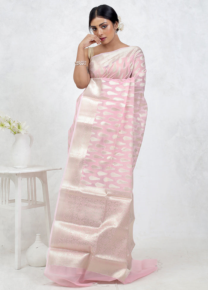 Pink Kora Silk Saree Without Blouse Piece - Indian Silk House Agencies