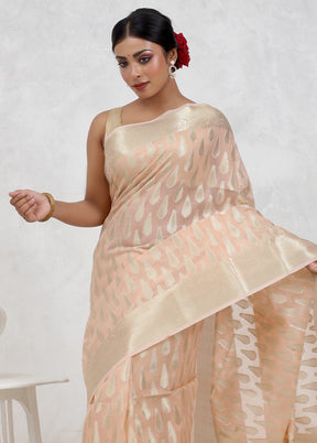 Peach Kora Silk Saree Without Blouse Piece - Indian Silk House Agencies