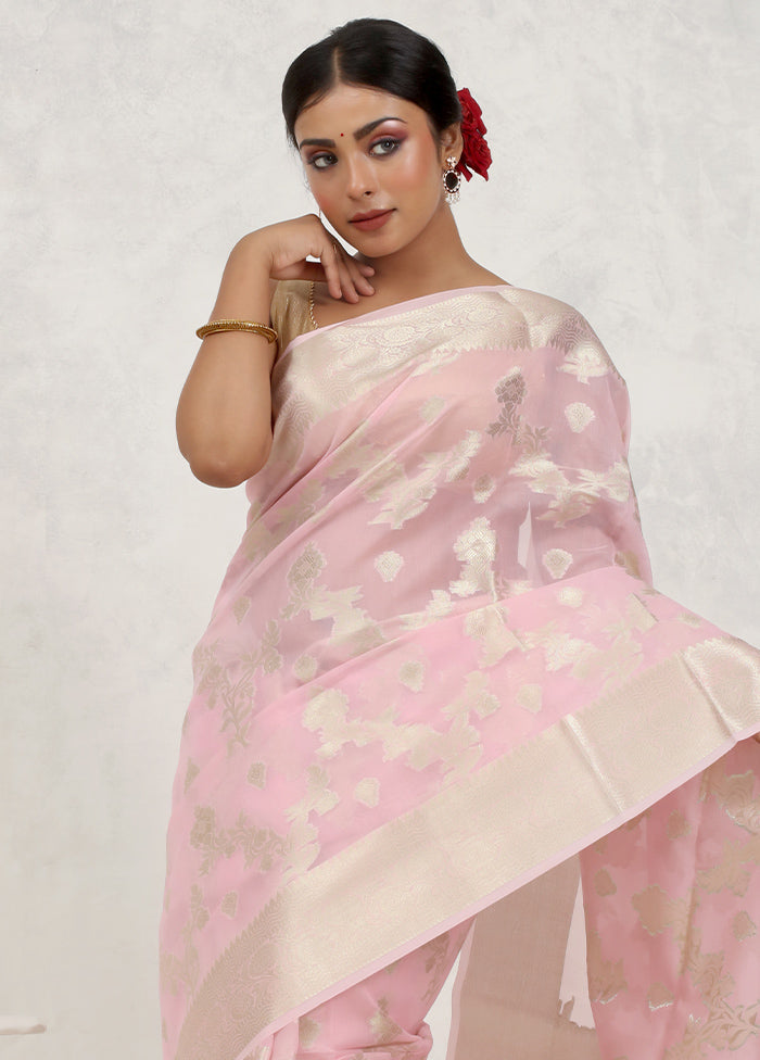 Pink Kora Silk Saree Without Blouse Piece - Indian Silk House Agencies