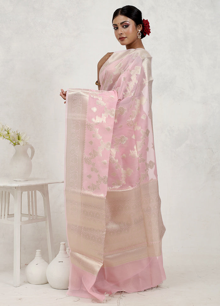 Pink Kora Silk Saree Without Blouse Piece - Indian Silk House Agencies