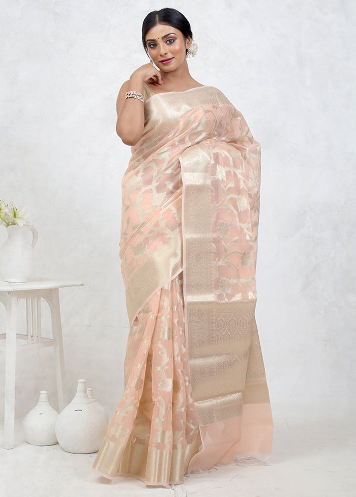 Pink Kora Silk Saree Without Blouse Piece