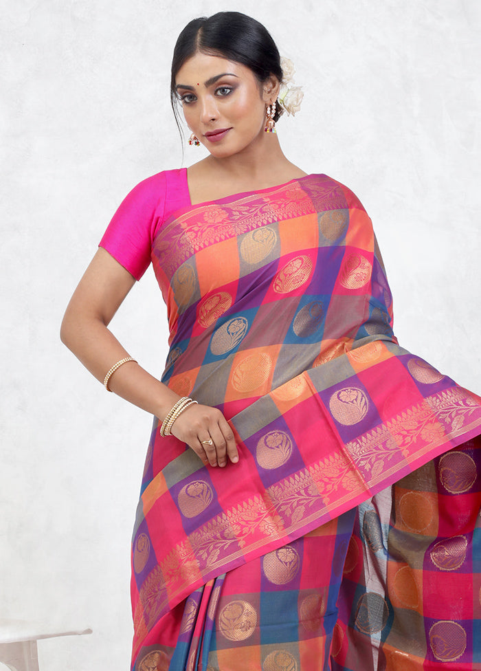 Pink Kora Silk Saree Without Blouse Piece - Indian Silk House Agencies