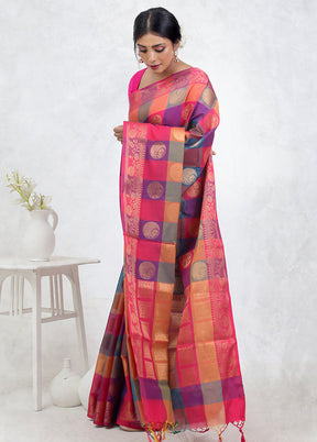 Pink Kora Silk Saree Without Blouse Piece - Indian Silk House Agencies