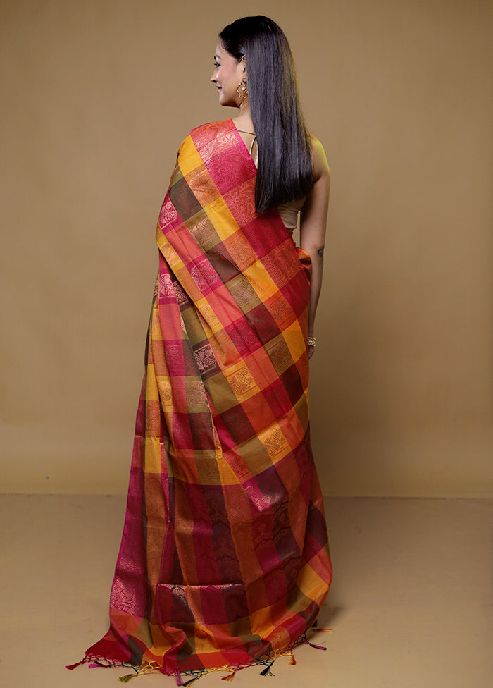 Multicolor Kora Silk Saree With Blouse Piece