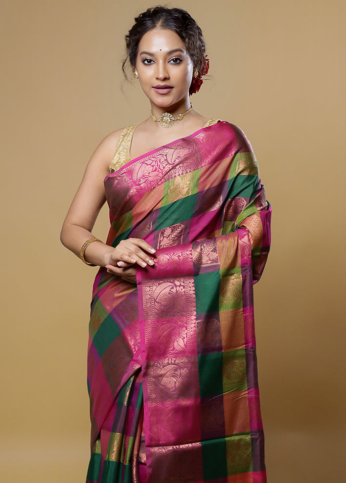 Pink Kora Silk Saree With Blouse Piece