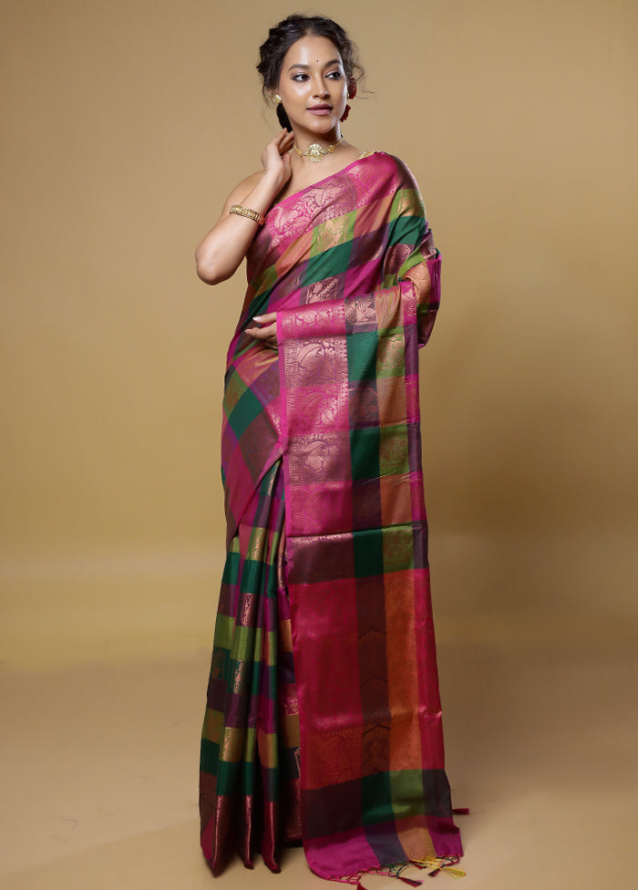 Pink Kora Silk Saree With Blouse Piece