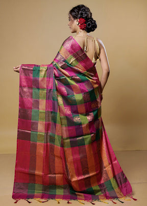 Pink Kora Silk Saree With Blouse Piece