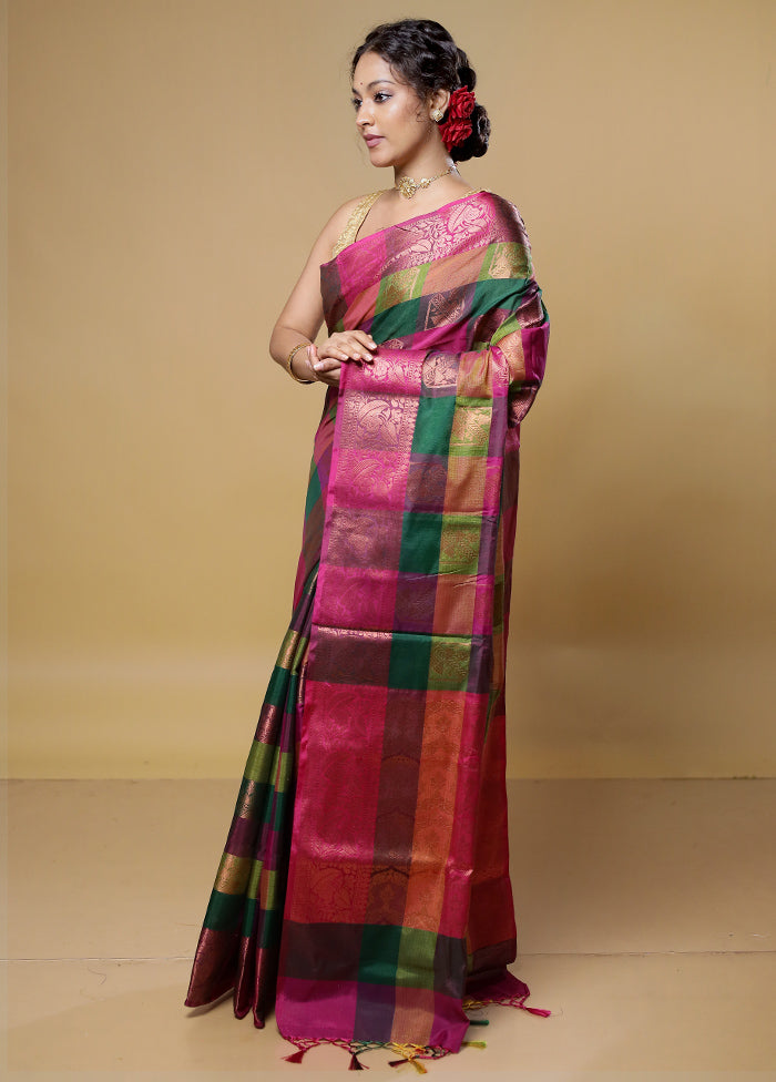 Pink Kora Silk Saree With Blouse Piece