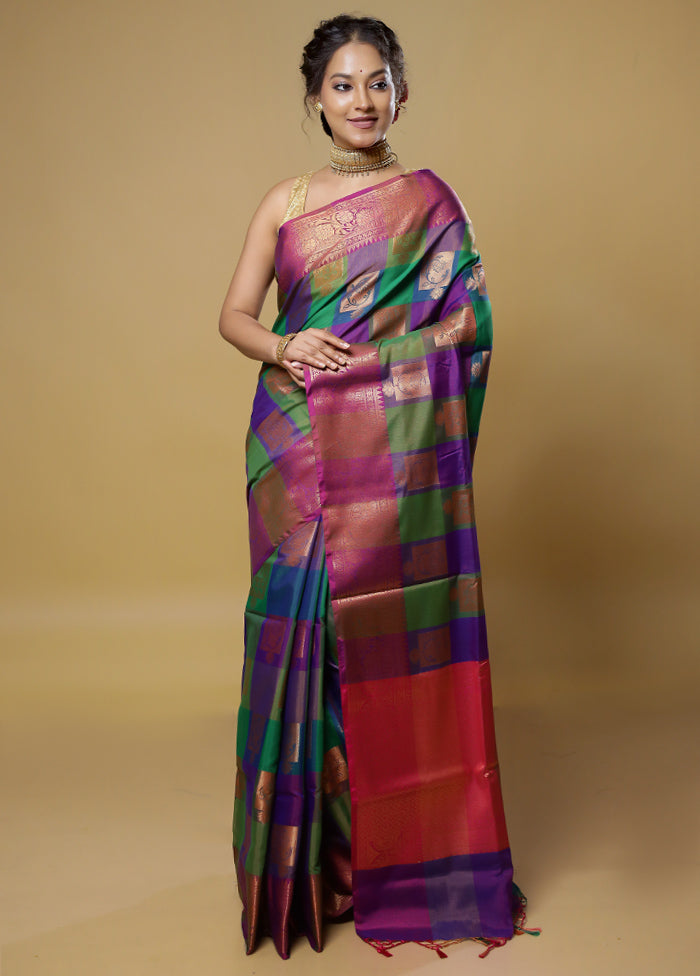 Multicolor Kora Silk Saree With Blouse Piece