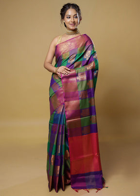 Multicolor Kora Silk Saree With Blouse Piece