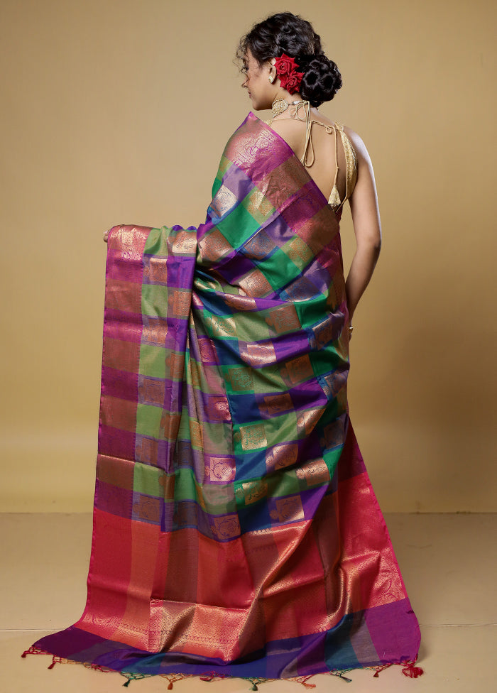 Multicolor Kora Silk Saree With Blouse Piece