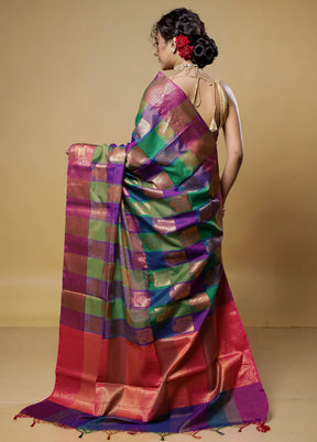 Multicolor Kora Silk Saree With Blouse Piece