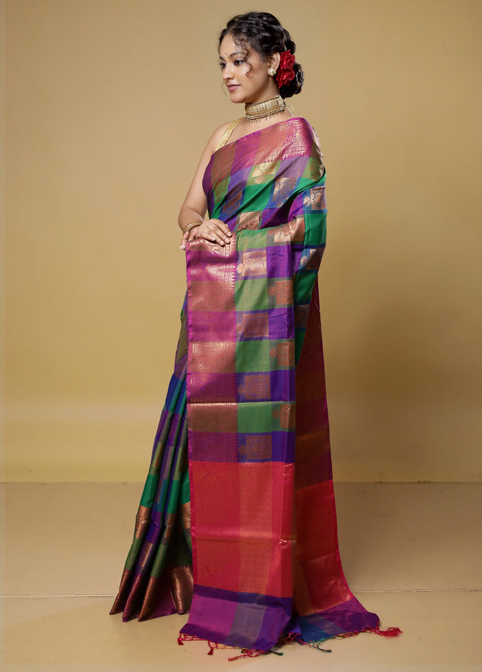 Multicolor Kora Silk Saree With Blouse Piece