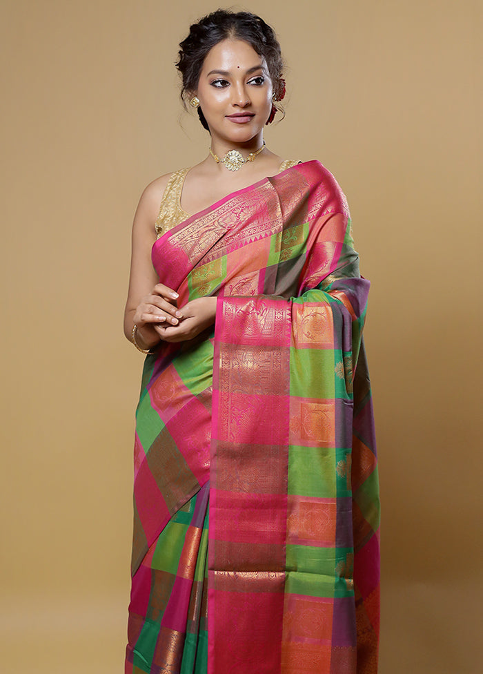 Pink Kora Silk Saree With Blouse Piece