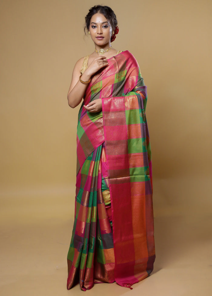 Pink Kora Silk Saree With Blouse Piece