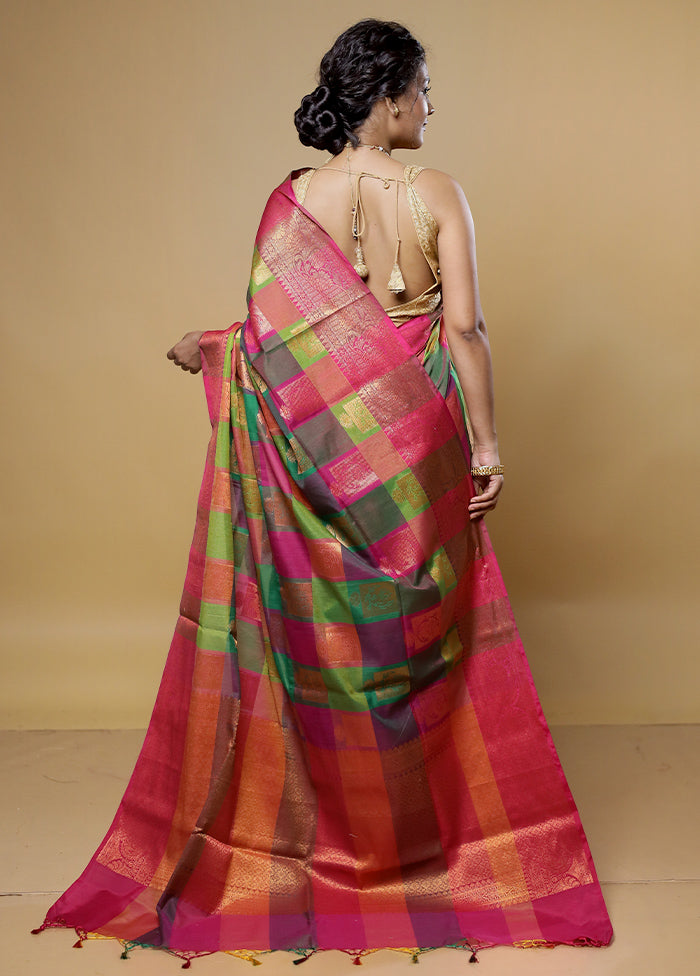 Pink Kora Silk Saree With Blouse Piece