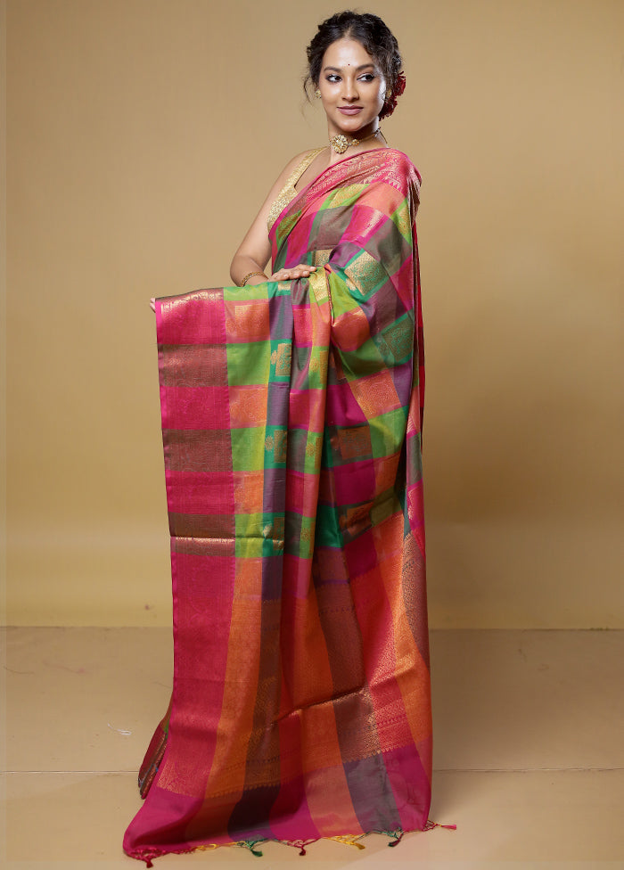 Pink Kora Silk Saree With Blouse Piece