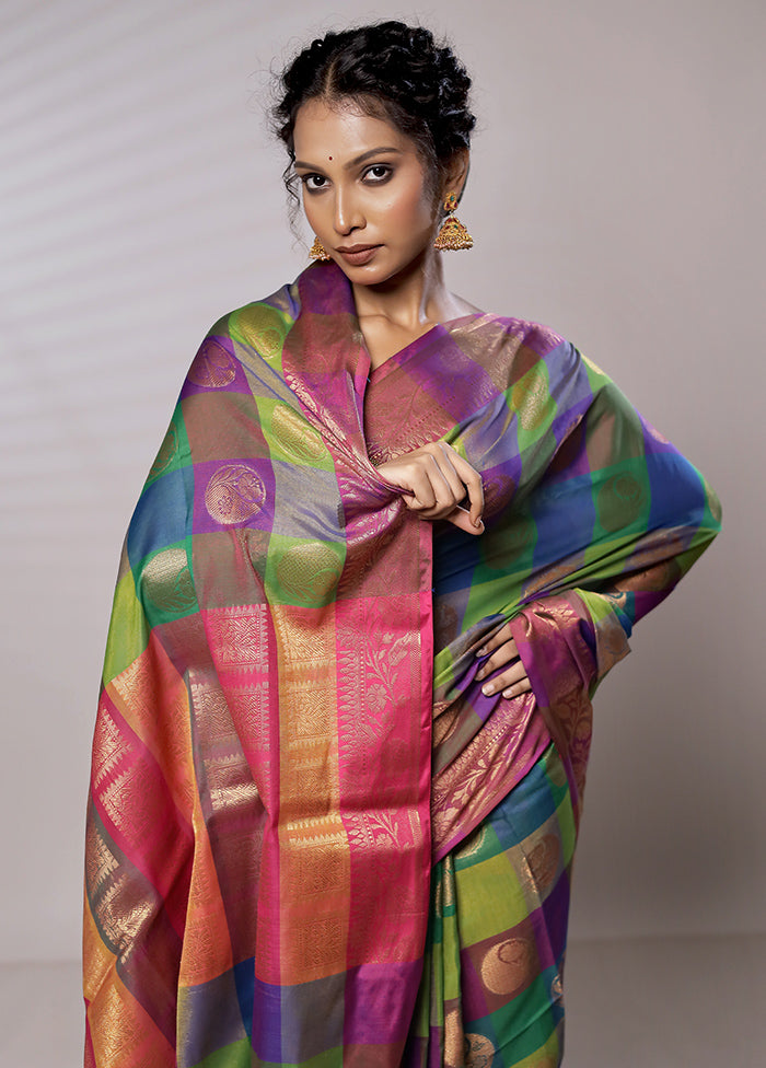 Multicolor Kora Silk Saree With Blouse Piece