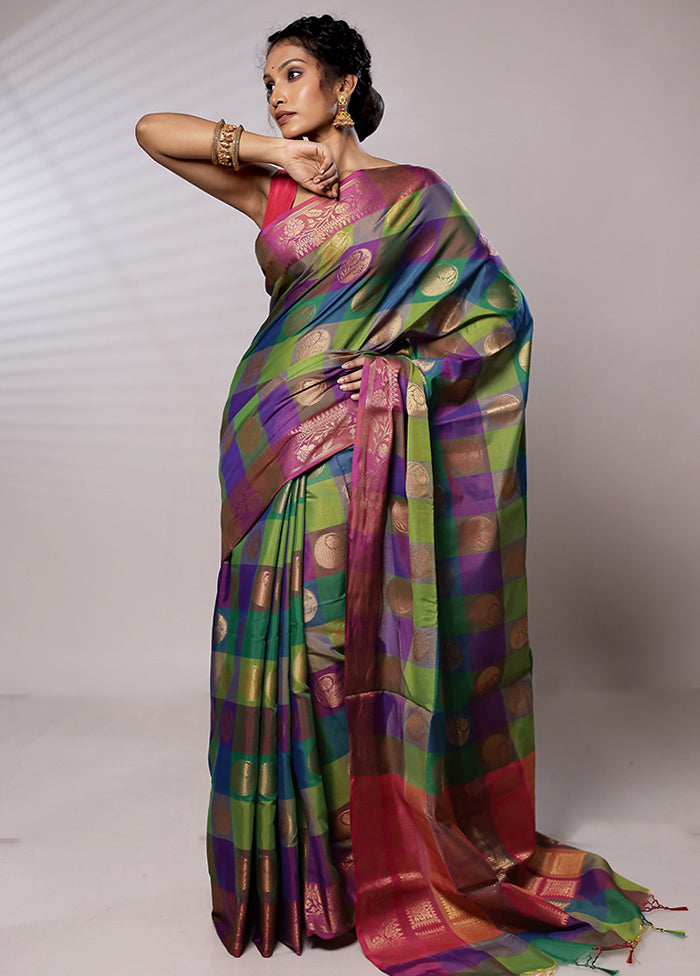 Multicolor Kora Silk Saree With Blouse Piece - Indian Silk House Agencies