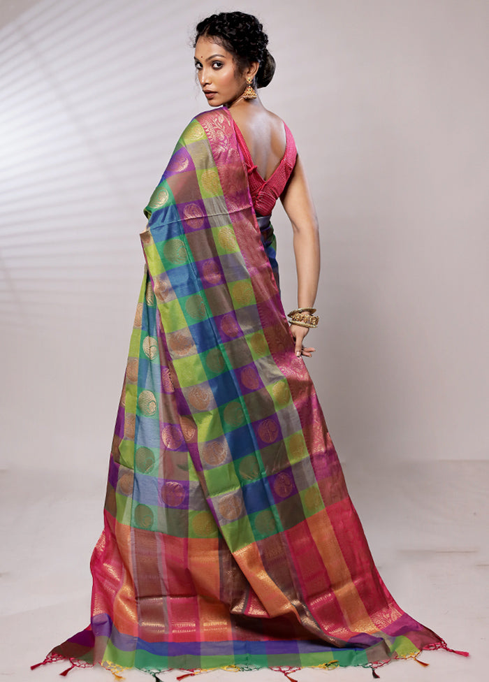 Multicolor Kora Silk Saree With Blouse Piece - Indian Silk House Agencies