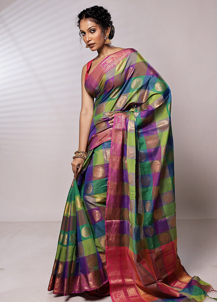 Multicolor Kora Silk Saree With Blouse Piece - Indian Silk House Agencies