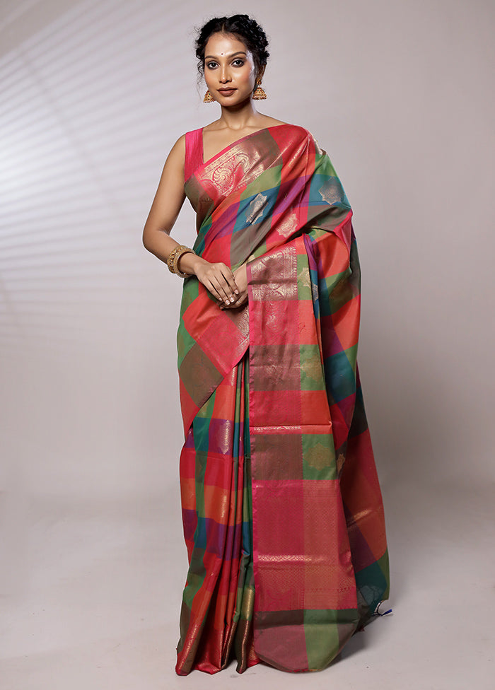 Multicolor Kora Silk Saree With Blouse Piece