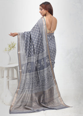 Grey Chanderi Cotton Saree Without Blouse Piece - Indian Silk House Agencies