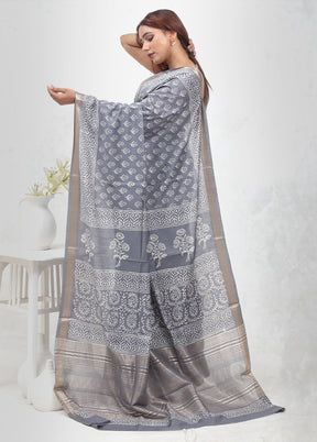 Grey Chanderi Cotton Saree Without Blouse Piece - Indian Silk House Agencies