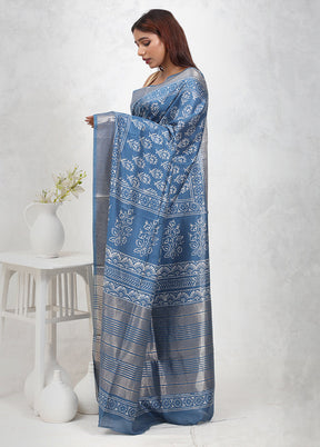 Blue Chanderi Cotton Saree Without Blouse Piece - Indian Silk House Agencies