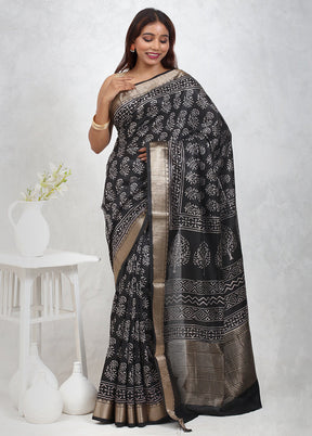 Black Chanderi Cotton Saree Without Blouse Piece - Indian Silk House Agencies