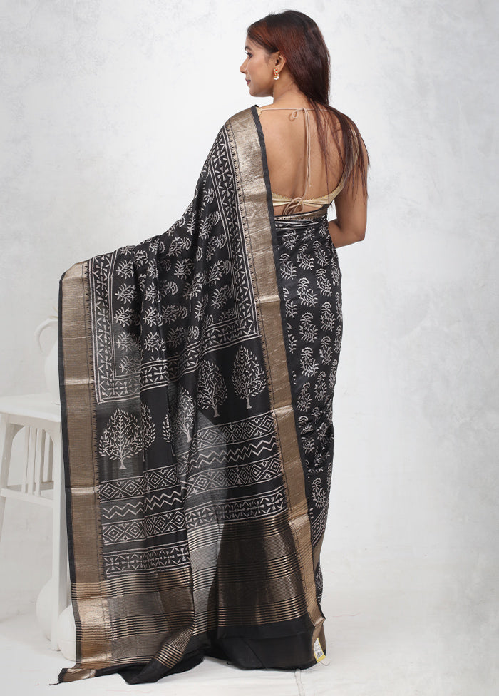 Black Chanderi Cotton Saree Without Blouse Piece - Indian Silk House Agencies