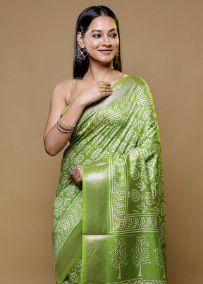 Green Chanderi Cotton Saree With Blouse Piece