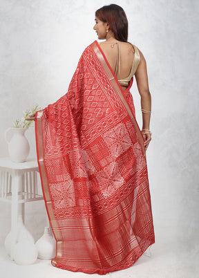 Red Chanderi Cotton Saree Without Blouse Piece - Indian Silk House Agencies